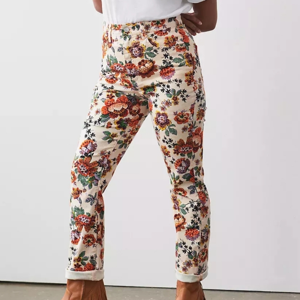Anthro Pilcro Floral Ankle Jeans - Multicolor